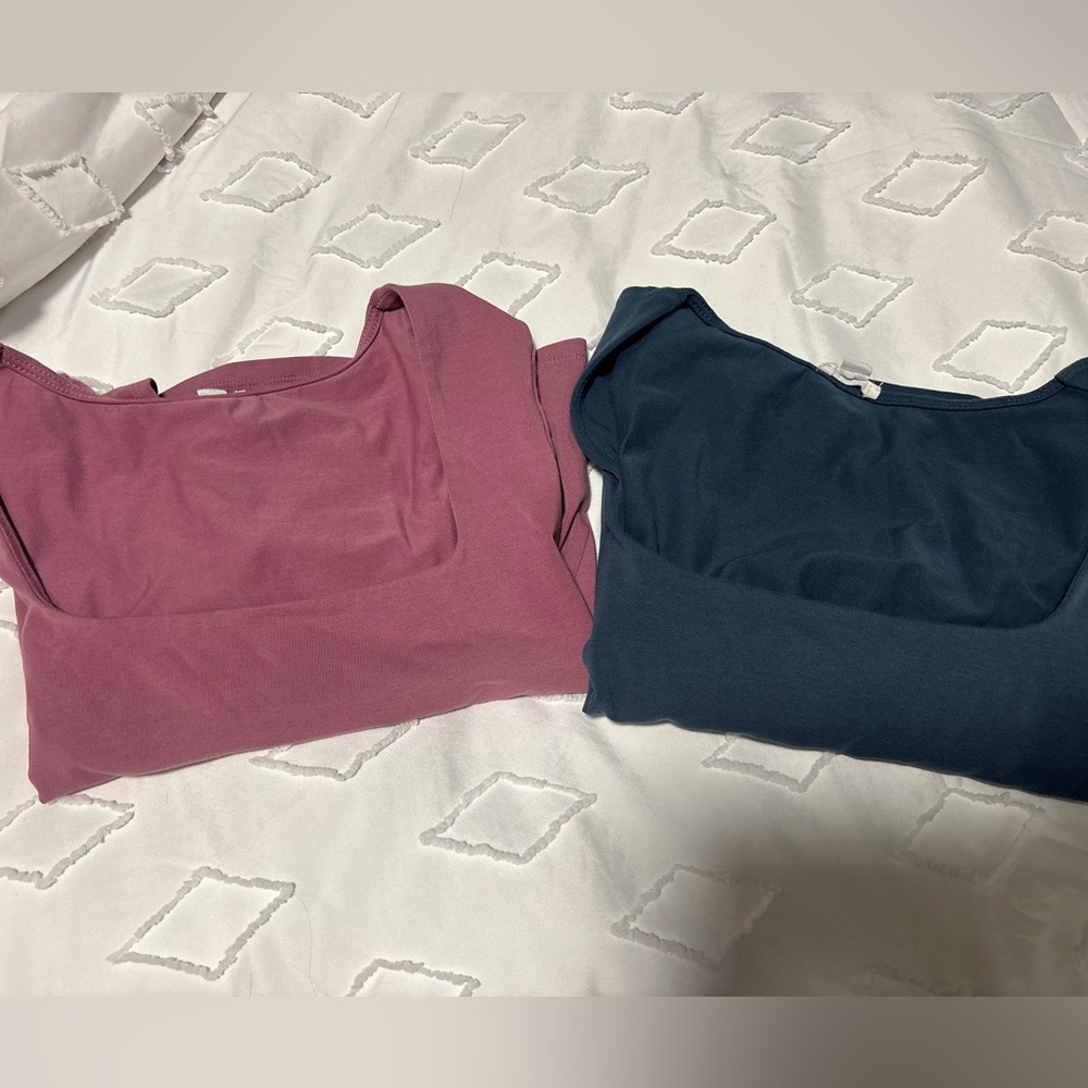 garage pink and blue open neck tops